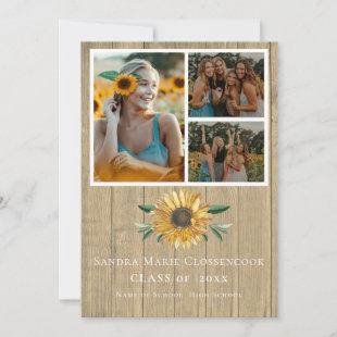 Modern 4 Photo Collage Sunflower graduation  Annou Announcement