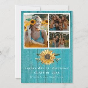 Modern 4 Photo Collage Sunflower graduation  Announcement