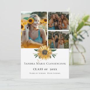 Modern 4 Photo Collage Sunflower graduation Announcement