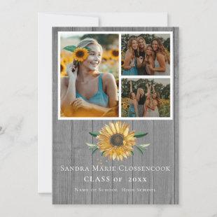 Modern 4 Photo Collage Sunflower graduation  Announcement