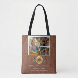 Modern 4 Photo Collage Sunflower graduation Tote Bag