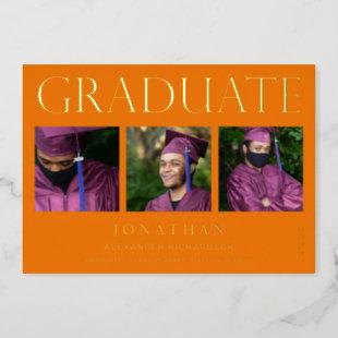 Modern 4 Photo Foil Graduation Announcement Orange