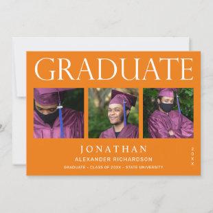 Modern 4 Photo Graduation Announcement -Orange