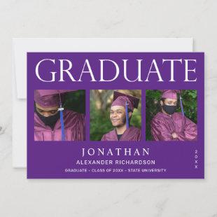 Modern 4 Photo Graduation Announcement -Purple