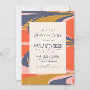 Modern Abstract Art Blue Red Gold Graduation Party Invitation