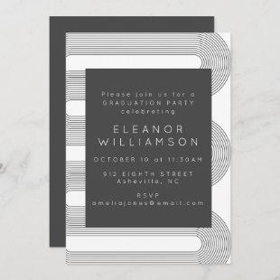 Modern Abstract Black White Lines Graduation Party Invitation