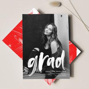 Modern Abstract Red Brushstrokes Photo Graduation Announcement