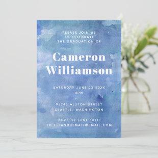 Modern Abstract Watercolor Blue Graduation Party Invitation