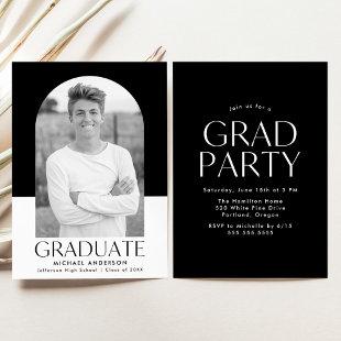 Modern Arch Black Color Block Graduation Party Invitation