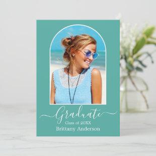 Modern Arch Calligraphy Photo Teal Graduation Announcement