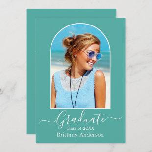 Modern Arch Calligraphy Teal Graduation Party Invitation