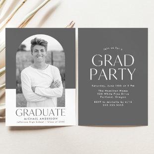 Modern Arch Gray Color Block Graduation Party Invitation