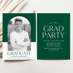 Modern Arch Green Color Block Graduation Party Invitation