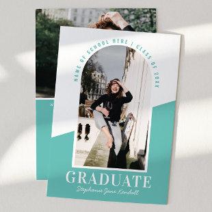Modern Arch Photo Teal Graduation  Announcement
