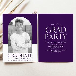 Modern Arch Purple Color Block Graduation Party Invitation