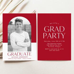 Modern Arch Red Color Block Graduation Party Invitation