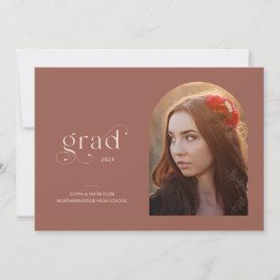 Modern Arch Red Rust 1-Photo 2024 Graduation Party Invitation