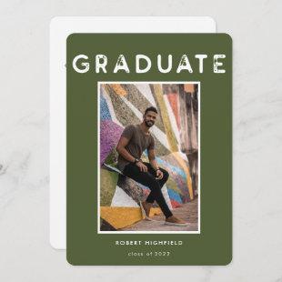 Modern Army Green Typography Photo 2022 Graduation Invitation