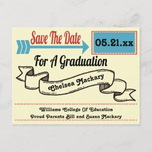 Modern Arrow and Ribbon Graduation Save The Date Announcement Postcard