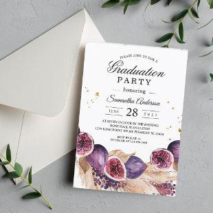 Modern Beauty Purple Figs & Pampas & Gold Drops Invitation
