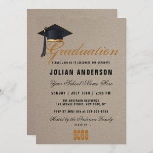 Modern Beige Pattern Glitter & Graduation Class of Invitation