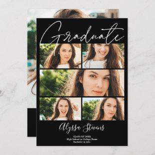 Modern black 6 photos grid collage graduation announcement