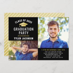 Modern Black and Gold 2022 Photo Graduate Party Invitation