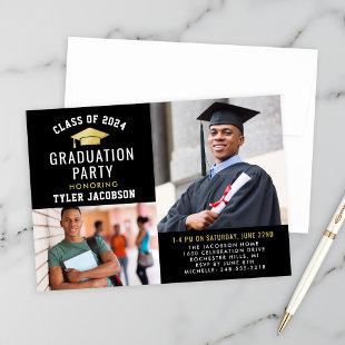 Modern Black and Gold 2024 Photo Graduate Party Invitation