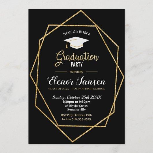 Modern Black and Gold Geometric Graduation Party Invitation