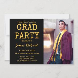 Modern Black And Gold Graduation Party Invitation