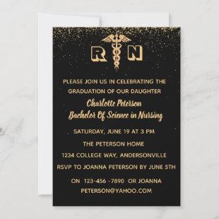 Modern Black and Gold Nurse Graduation Party  Invi Invitation