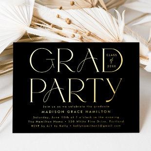 Modern Black and Gold Typography Graduation Party Foil Invitation