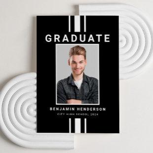 Modern Black And White Boy Graduation Announcement