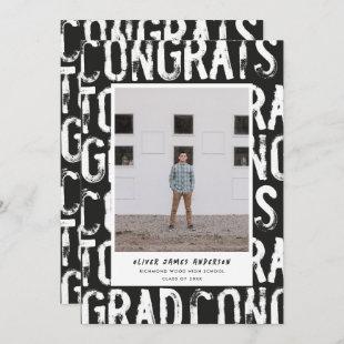 Modern black and white grungy photo graduation inv invitation