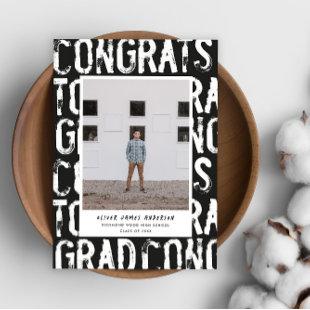 Modern black and white grungy photo graduation invitation