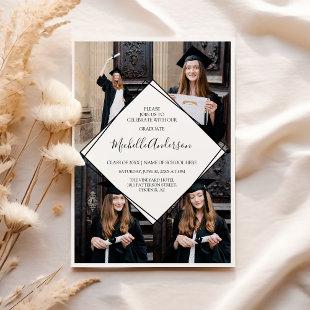 Modern Black And White Photo Graduation Invitation