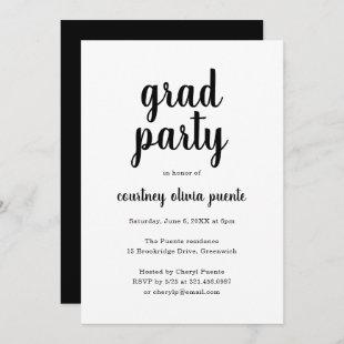 Modern Black and White Simple Graduation Party Invitation