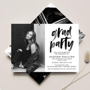 Modern Black Brush Script Photo Graduation Party Invitation