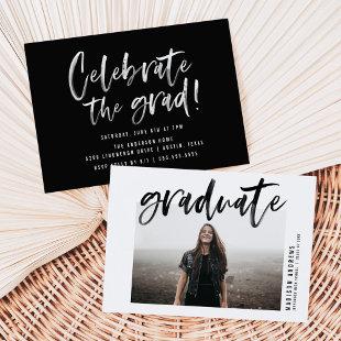 Modern Black Brushed Script Graduation Party Invitation