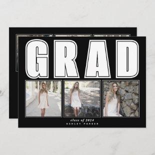 Modern black Class of 2024 GRAD graduation Invitation