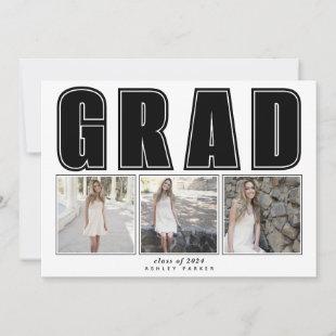Modern black Class of 2024 GRAD graduation photo Announcement