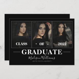 Modern Black Elegant Photo Collage Graduation Invitation