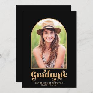 Modern Black Gold Arch Photo Graduation Party Invitation