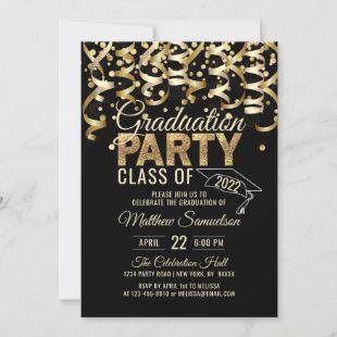 Modern Black Gold Glitter GRADUATION Party Invitation