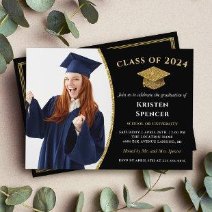 Modern Black Gold Graduate Photo Graduation Invitation