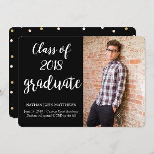 Modern Black Gold Graduation Announcement Card
