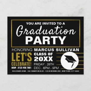 Modern Black & Gold, Graduation Party Invitation