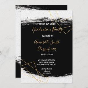 Modern Black & Gold  Watercolor G Graduation Party Invitation