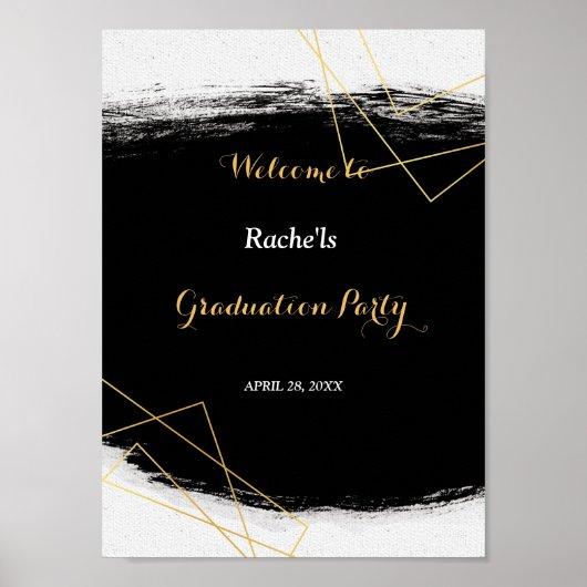 Modern Black & Gold Watercolor Geometri Graduation Poster