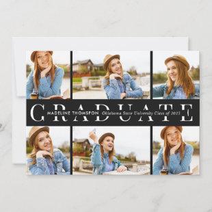 Modern Black Graduate 6 Photo Collage Graduation Announcement